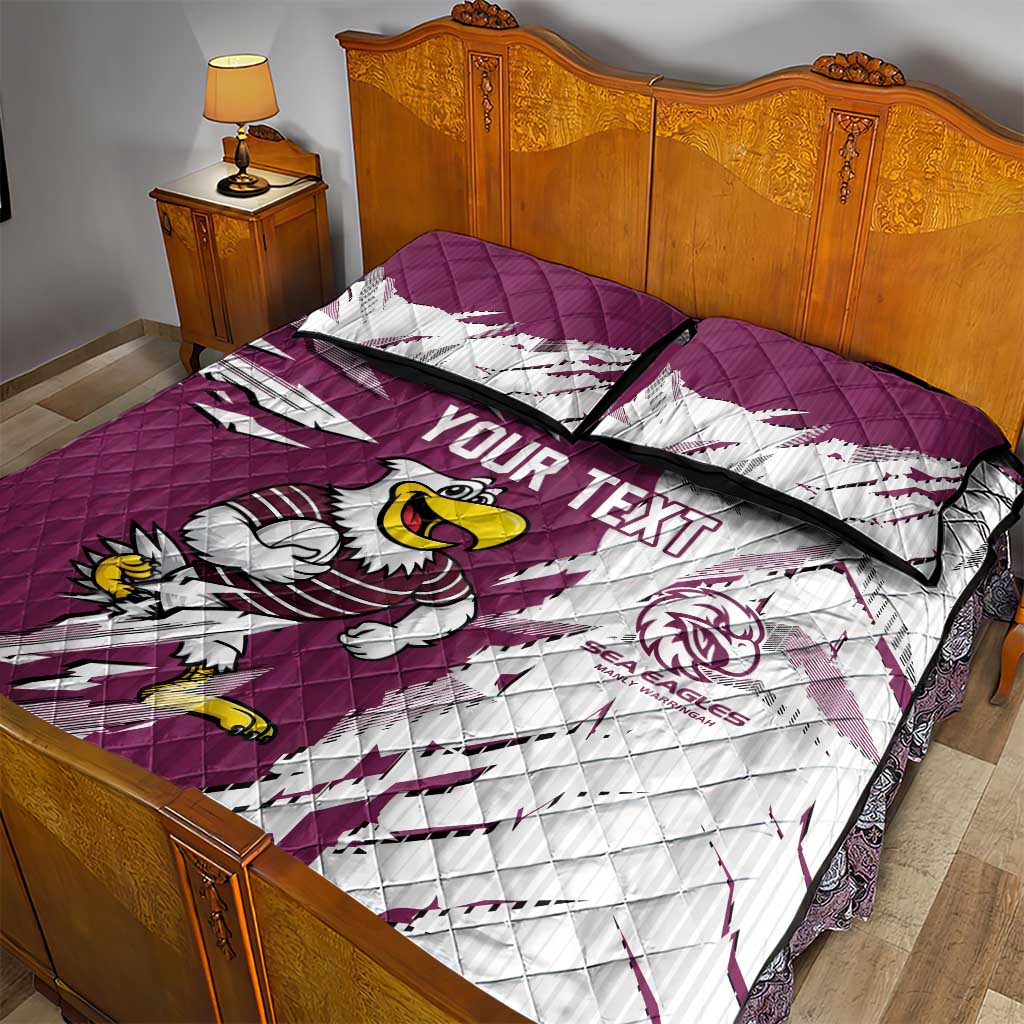 Personalized Manly Warringah Sea Eagles Quilt Bed Set Dynamic Lightning Mascot Rugby Australia