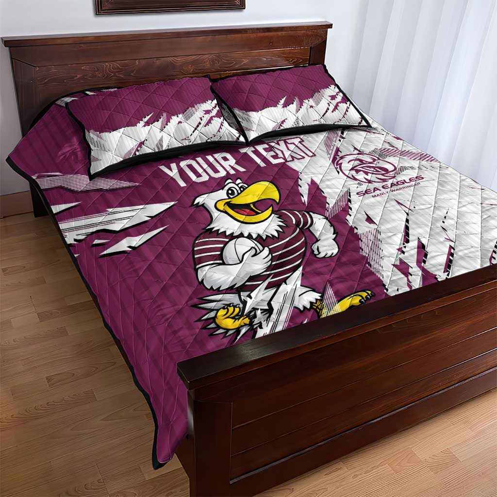 Personalized Manly Warringah Sea Eagles Quilt Bed Set Dynamic Lightning Mascot Rugby Australia