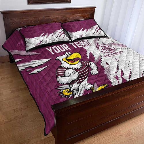 Personalized Manly Warringah Sea Eagles Quilt Bed Set Dynamic Lightning Mascot Rugby Australia