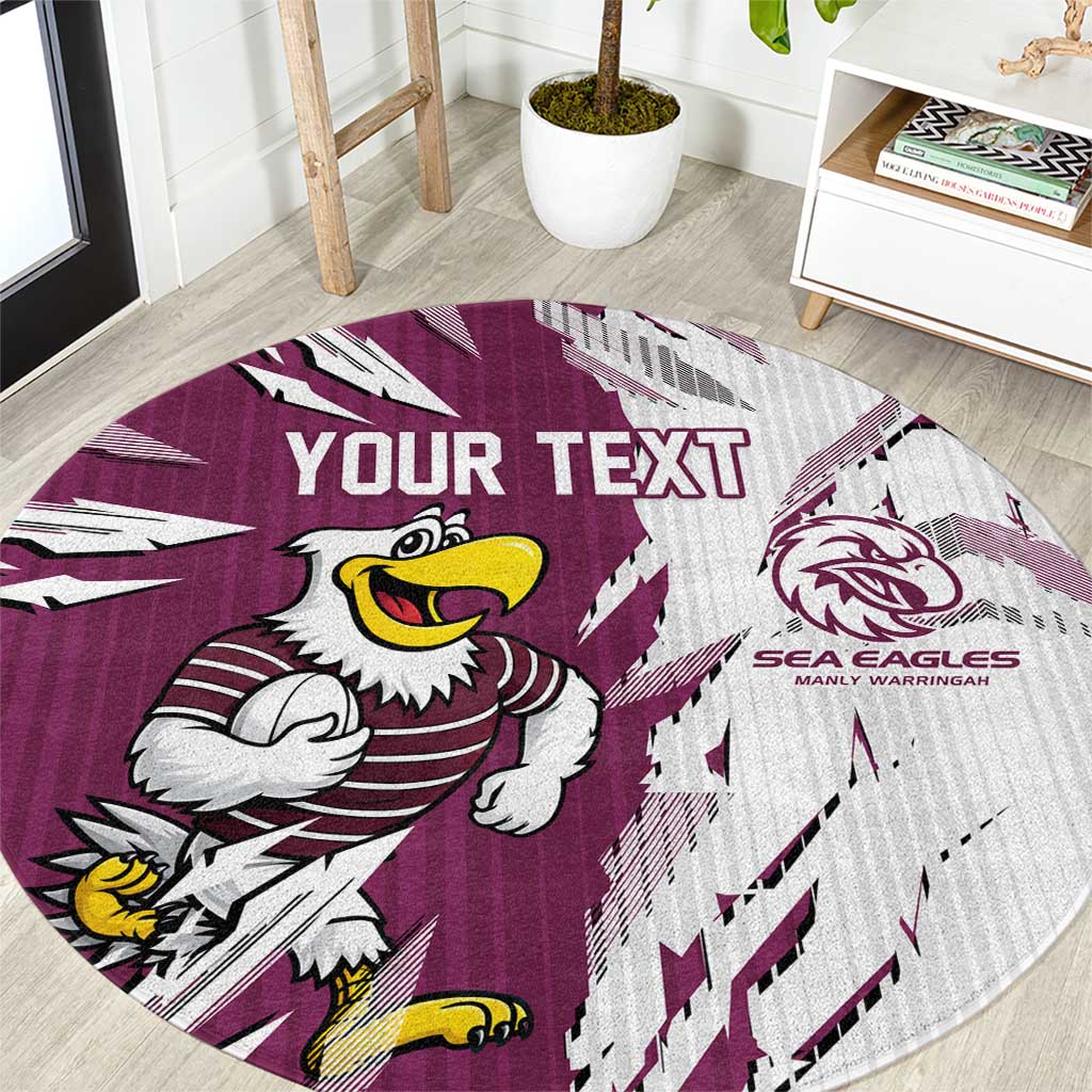 Personalized Manly Warringah Sea Eagles Round Carpet Dynamic Lightning Mascot Rugby Australia