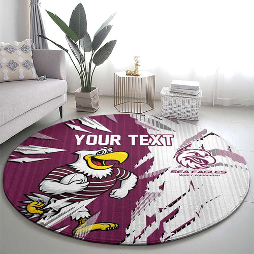 Personalized Manly Warringah Sea Eagles Round Carpet Dynamic Lightning Mascot Rugby Australia