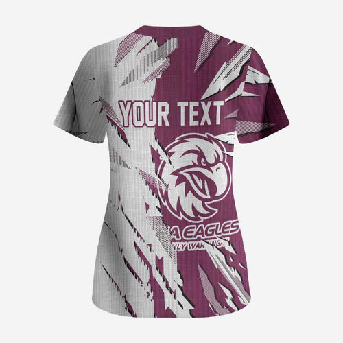 Personalized Manly Warringah Sea Eagles Scrub Top Dynamic Lightning Mascot Rugby Australia