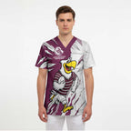 Personalized Manly Warringah Sea Eagles Scrub Top Dynamic Lightning Mascot Rugby Australia
