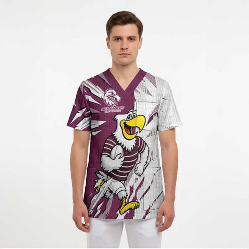Personalized Manly Warringah Sea Eagles Scrub Top Dynamic Lightning Mascot Rugby Australia