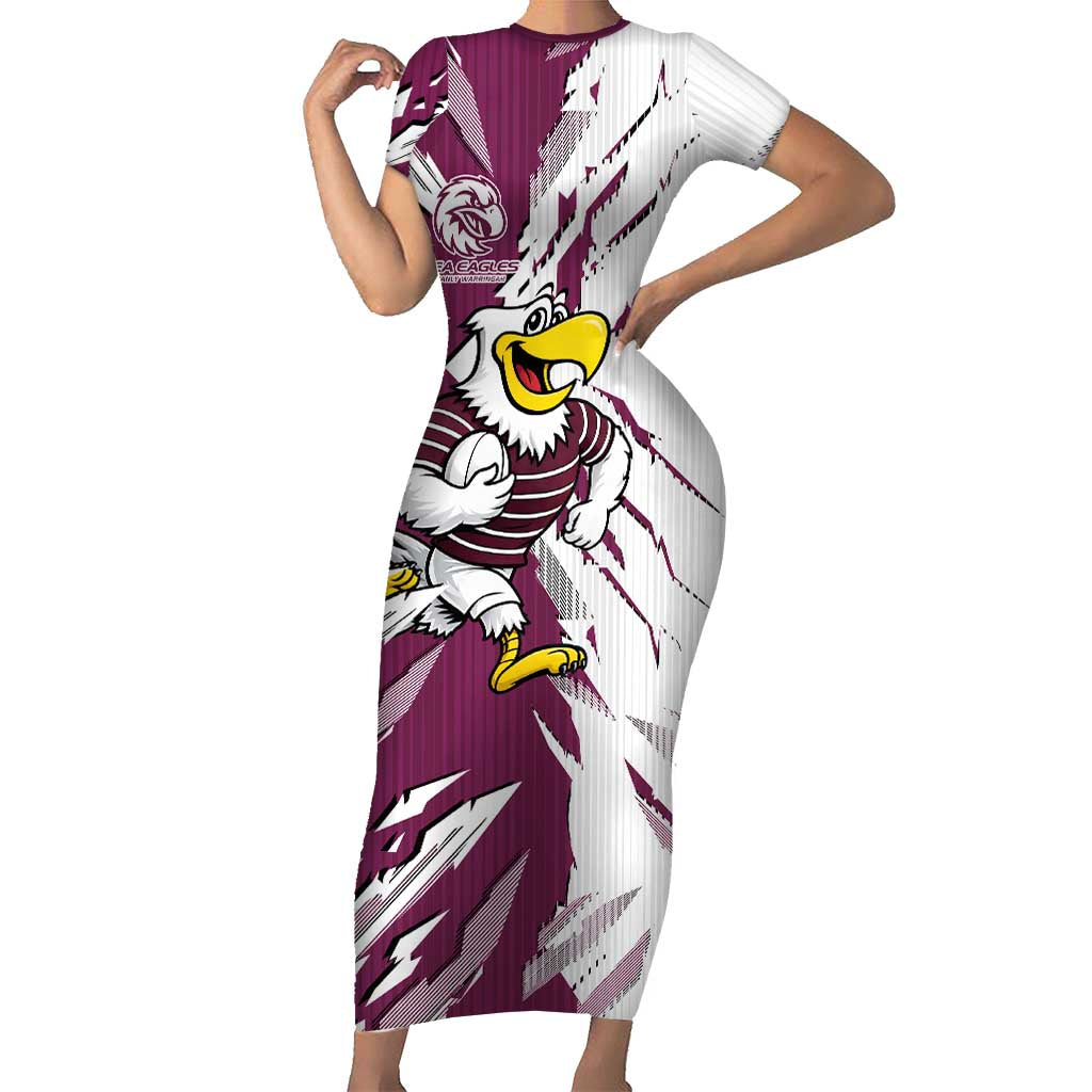Personalized Manly Warringah Sea Eagles Short Sleeve Bodycon Dress Dynamic Lightning Mascot Rugby Australia