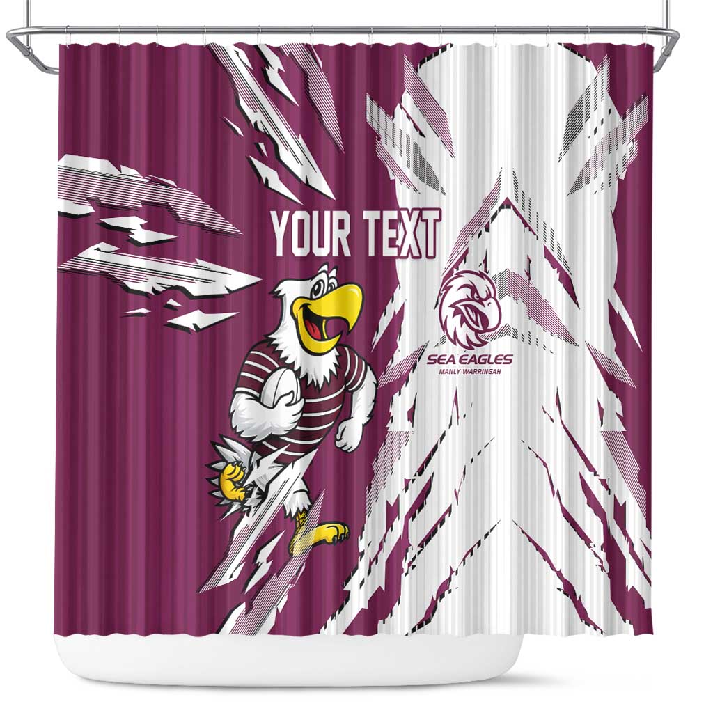 Personalized Manly Warringah Sea Eagles Shower Curtain Dynamic Lightning Mascot Rugby Australia