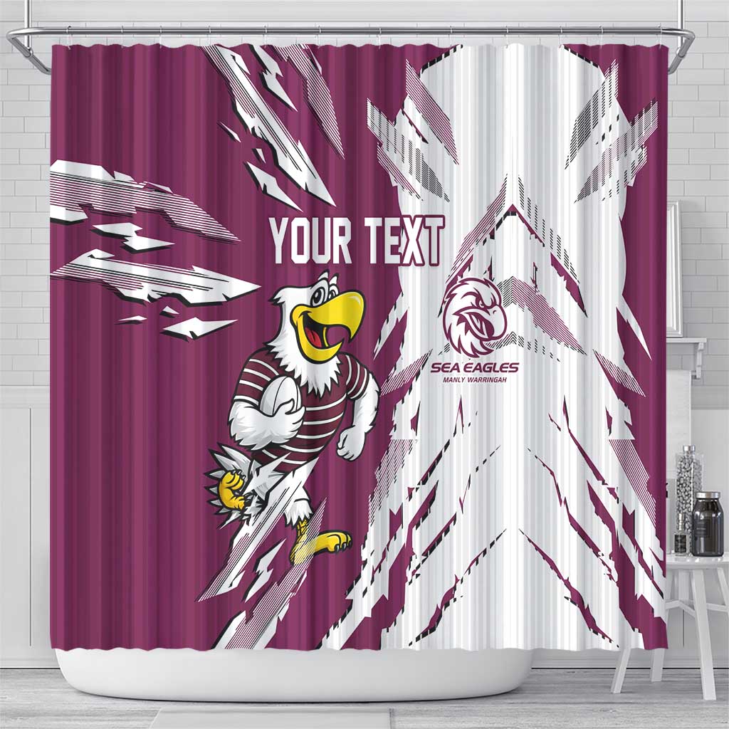 Personalized Manly Warringah Sea Eagles Shower Curtain Dynamic Lightning Mascot Rugby Australia