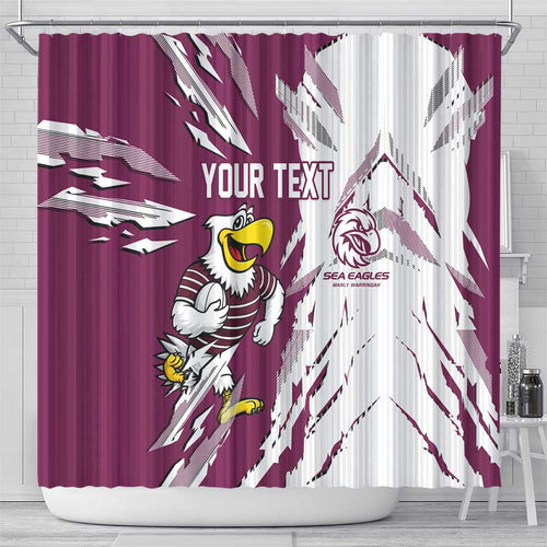Personalized Manly Warringah Sea Eagles Shower Curtain Dynamic Lightning Mascot Rugby Australia