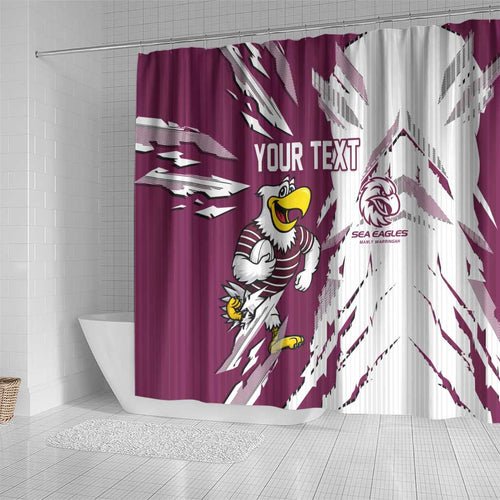 Personalized Manly Warringah Sea Eagles Shower Curtain Dynamic Lightning Mascot Rugby Australia