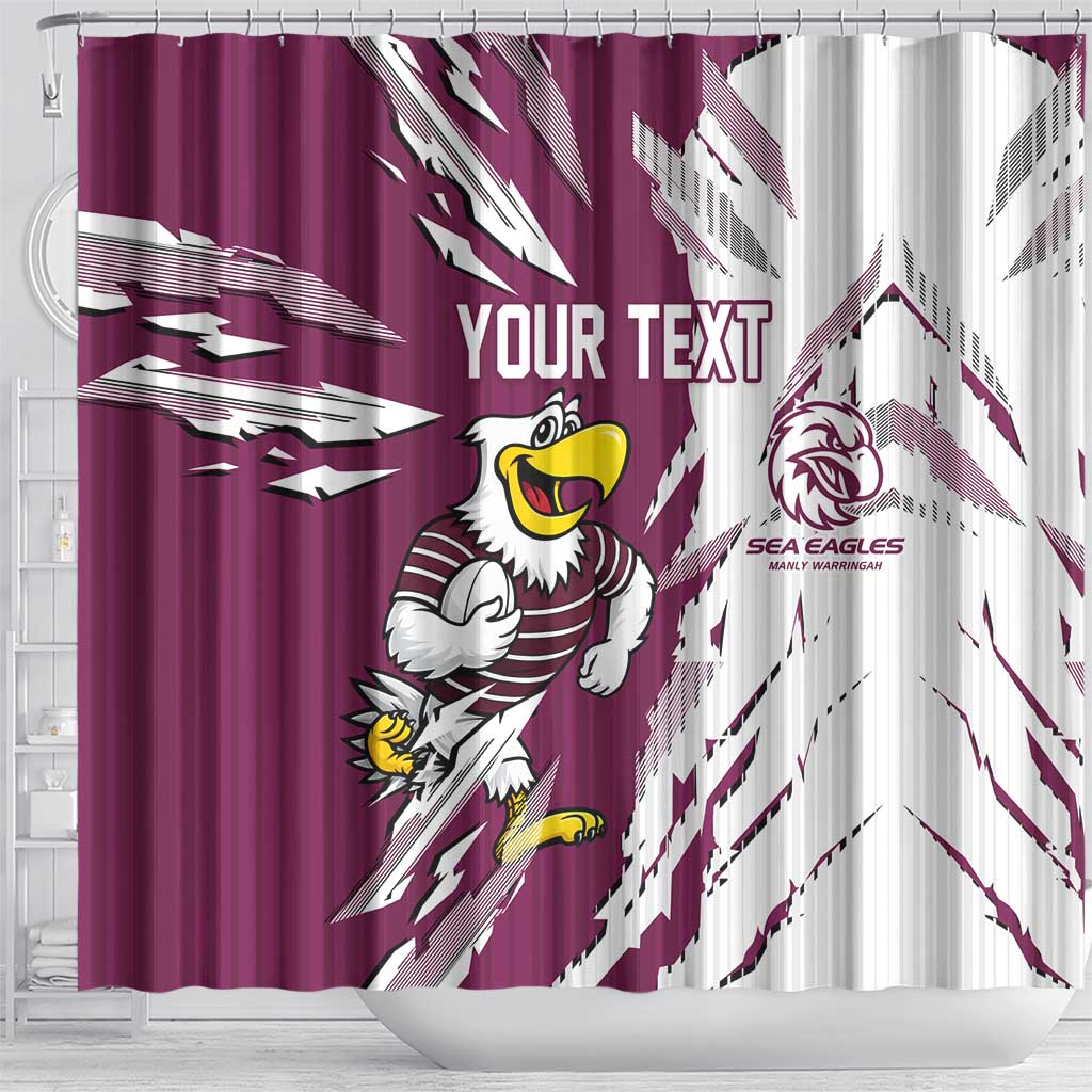 Personalized Manly Warringah Sea Eagles Shower Curtain Dynamic Lightning Mascot Rugby Australia