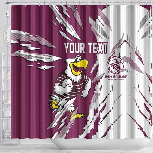 Personalized Manly Warringah Sea Eagles Shower Curtain Dynamic Lightning Mascot Rugby Australia