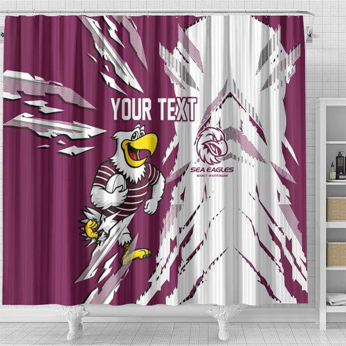 Personalized Manly Warringah Sea Eagles Shower Curtain Dynamic Lightning Mascot Rugby Australia