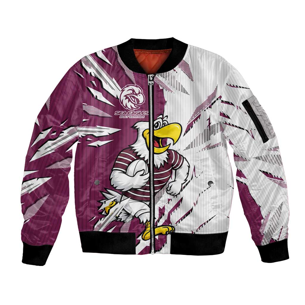 Personalized Manly Warringah Sea Eagles Sleeve Zip Bomber Jacket Dynamic Lightning Mascot Rugby Australia
