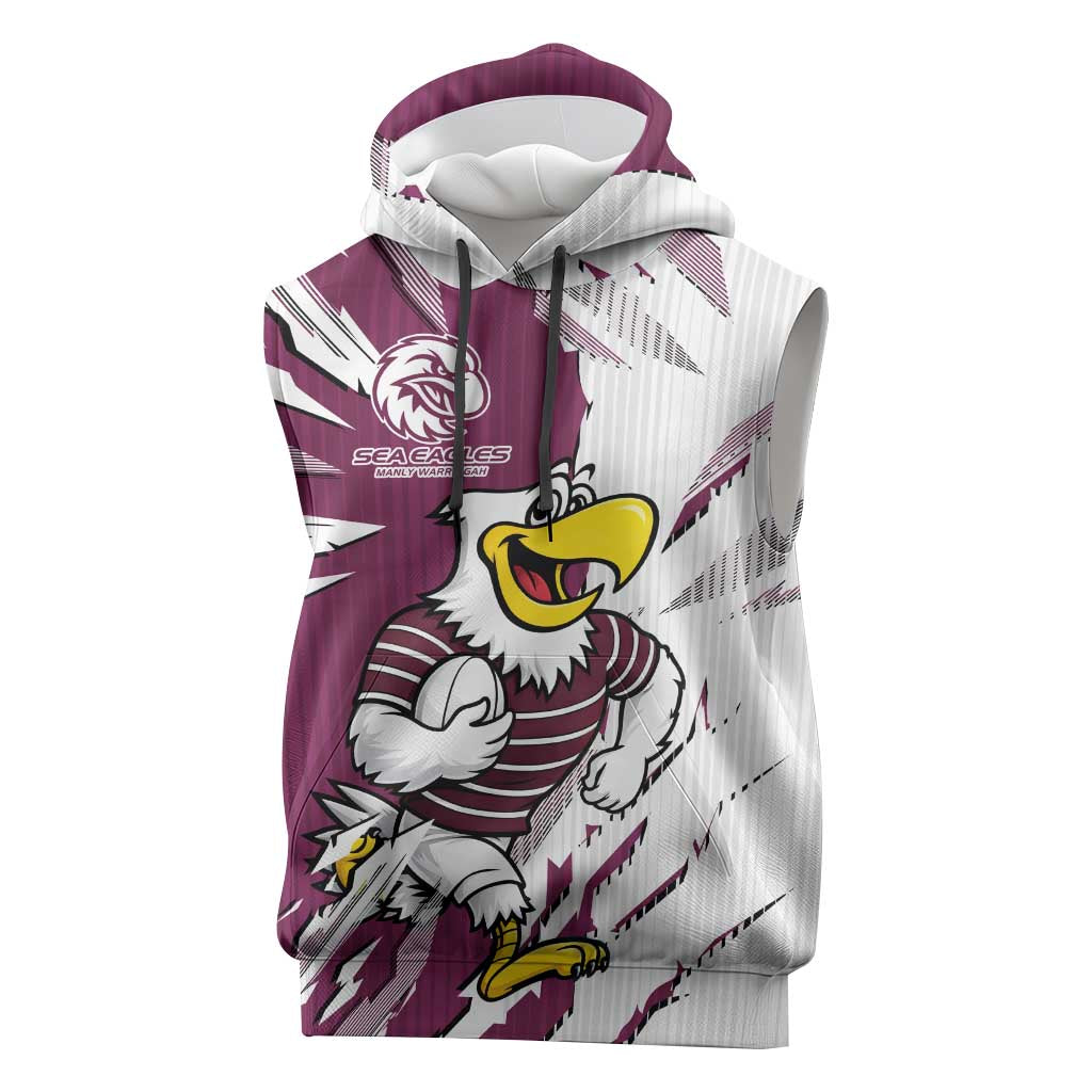 Personalized Manly Warringah Sea Eagles Sleeveless Hoodie Dynamic Lightning Mascot Rugby Australia