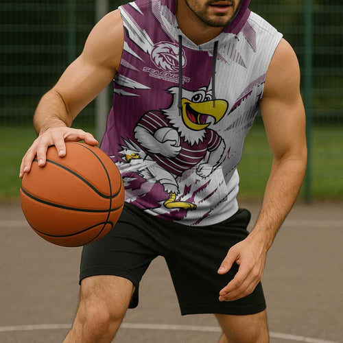 Personalized Manly Warringah Sea Eagles Sleeveless Hoodie Dynamic Lightning Mascot Rugby Australia