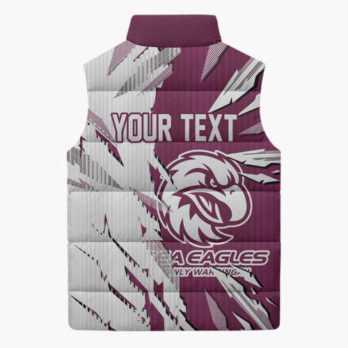 Personalized Manly Warringah Sea Eagles Sleeveless Puffer Jacket Dynamic Lightning Mascot Rugby Australia
