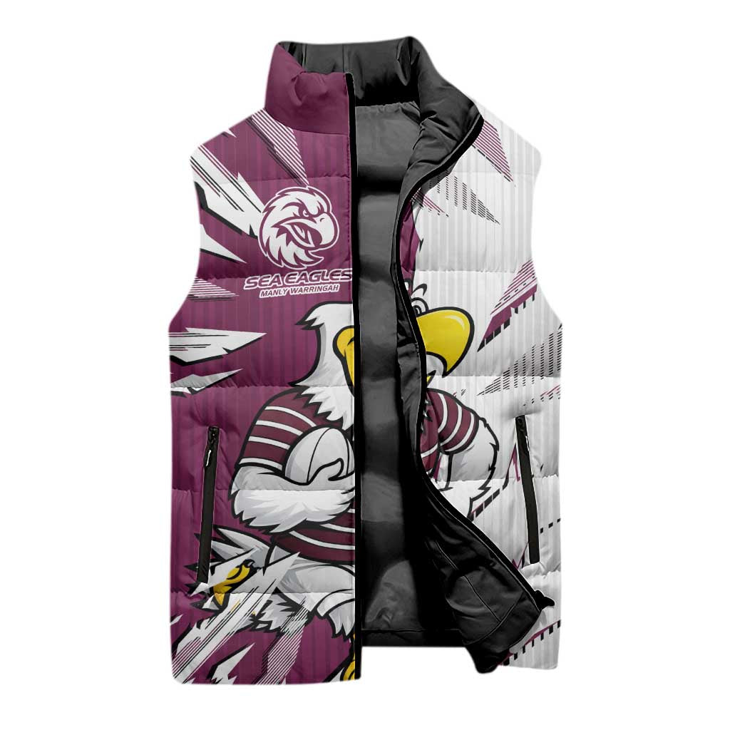 Personalized Manly Warringah Sea Eagles Sleeveless Puffer Jacket Dynamic Lightning Mascot Rugby Australia