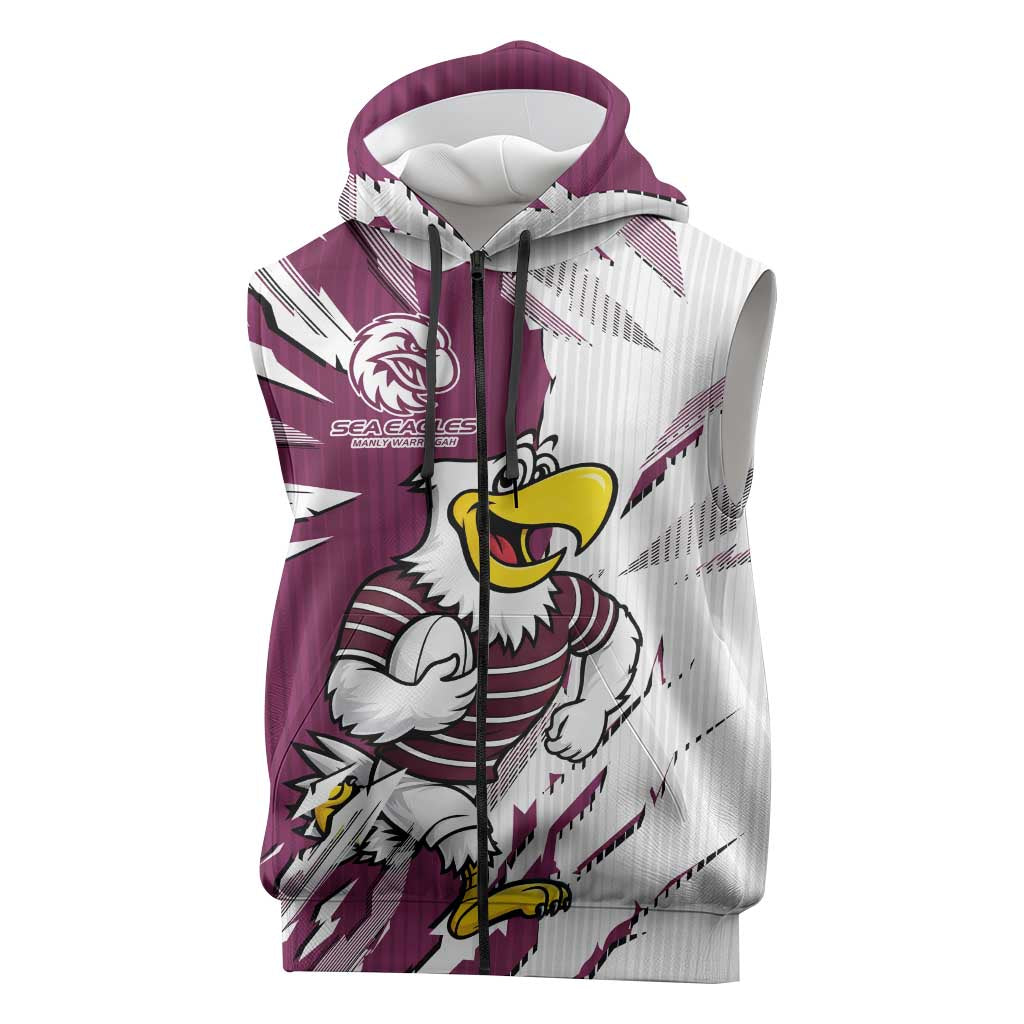 Personalized Manly Warringah Sea Eagles Sleeveless Zip Hoodie Dynamic Lightning Mascot Rugby Australia