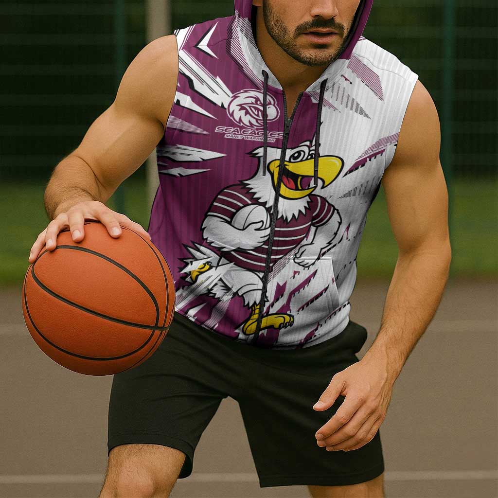Personalized Manly Warringah Sea Eagles Sleeveless Zip Hoodie Dynamic Lightning Mascot Rugby Australia