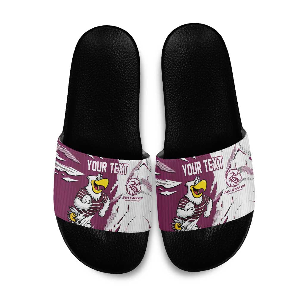 Personalized Manly Warringah Sea Eagles Slide Sandals Dynamic Lightning Mascot Rugby Australia