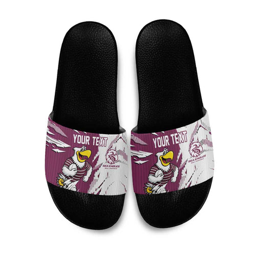 Personalized Manly Warringah Sea Eagles Slide Sandals Dynamic Lightning Mascot Rugby Australia