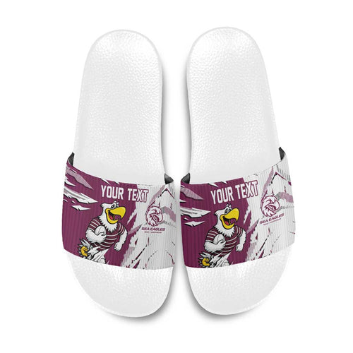 Personalized Manly Warringah Sea Eagles Slide Sandals Dynamic Lightning Mascot Rugby Australia
