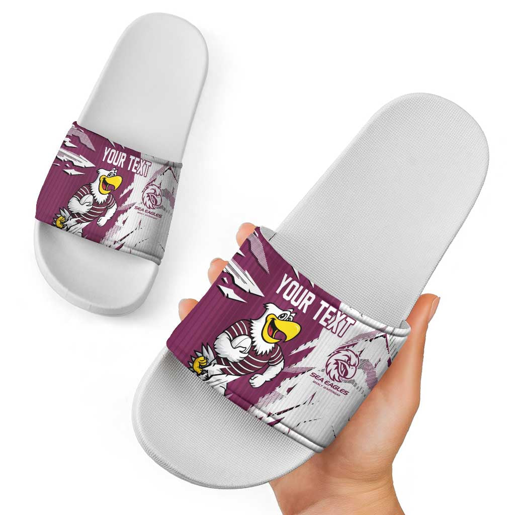 Personalized Manly Warringah Sea Eagles Slide Sandals Dynamic Lightning Mascot Rugby Australia