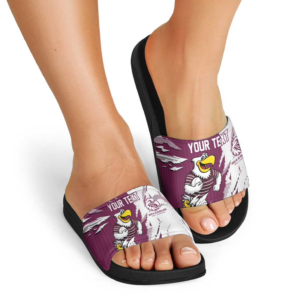 Personalized Manly Warringah Sea Eagles Slide Sandals Dynamic Lightning Mascot Rugby Australia