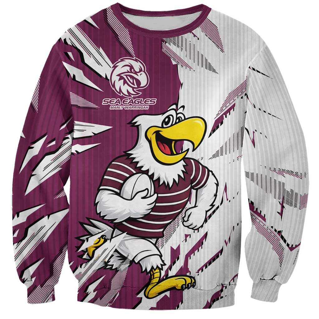 Personalized Manly Warringah Sea Eagles Sweatshirt Dynamic Lightning Mascot Rugby Australia