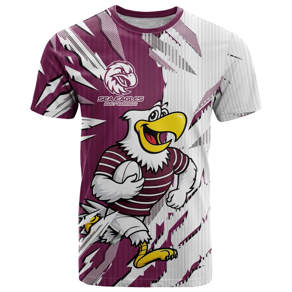 Personalized Manly Warringah Sea Eagles T Shirt Dynamic Lightning Mascot Rugby Australia