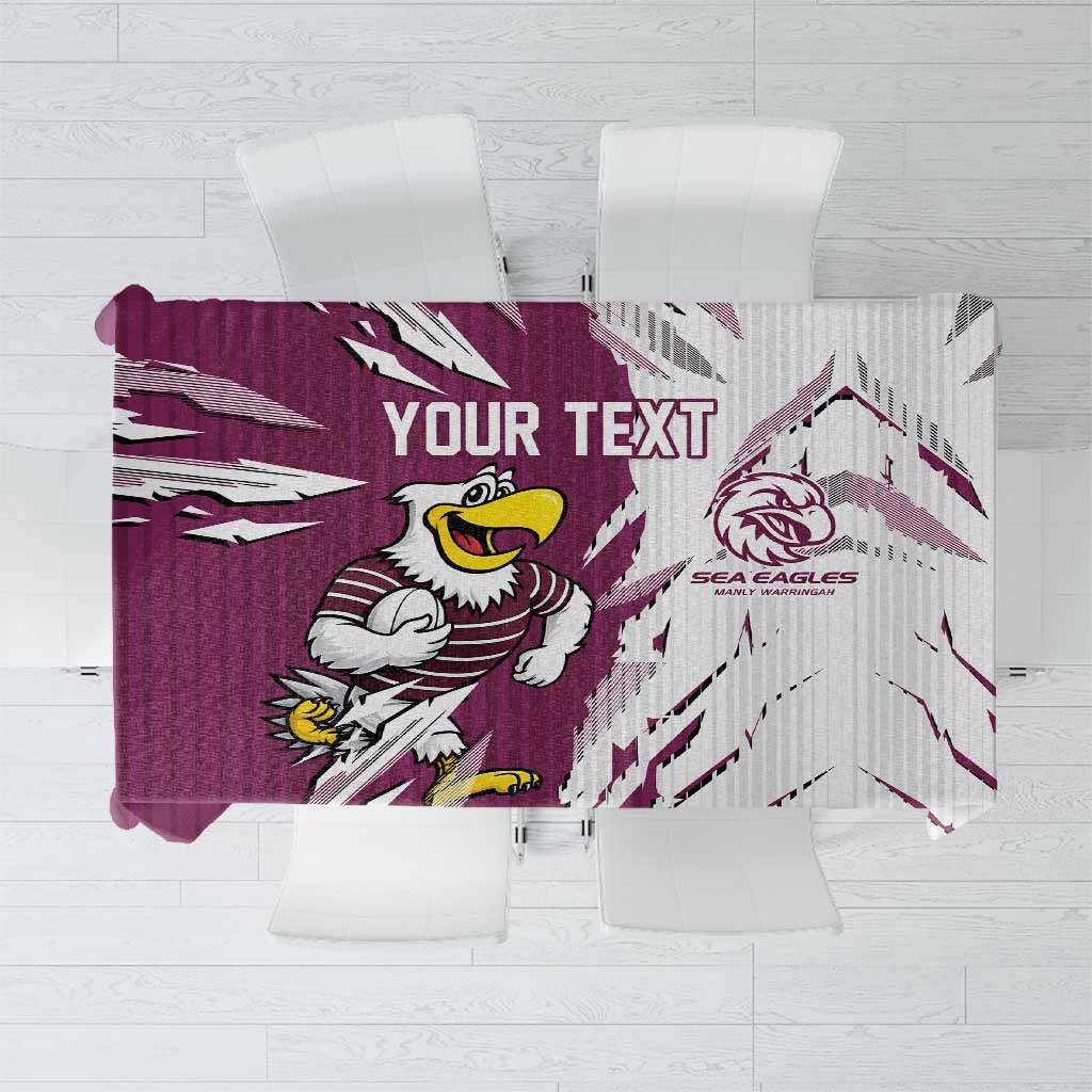 Personalized Manly Warringah Sea Eagles Tablecloth Dynamic Lightning Mascot Rugby Australia