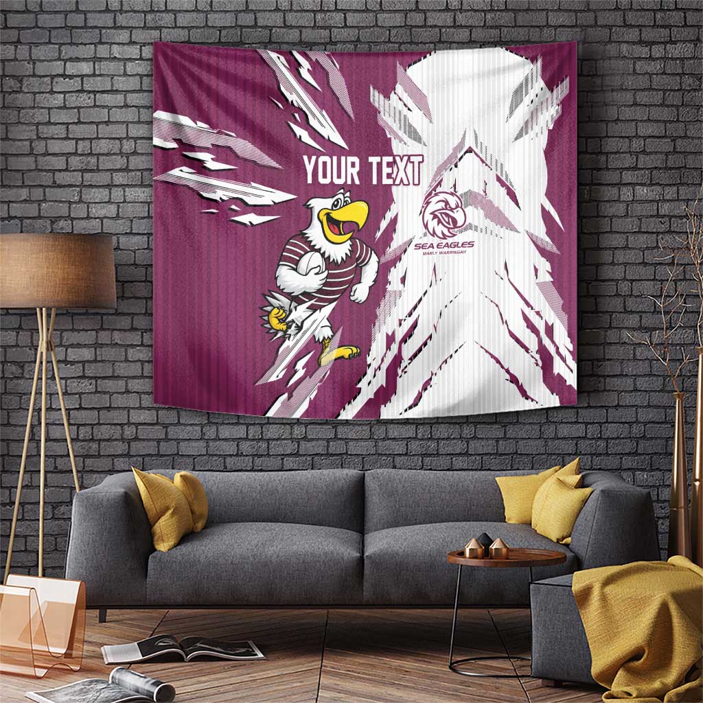 Personalized Manly Warringah Sea Eagles Tapestry Dynamic Lightning Mascot Rugby Australia