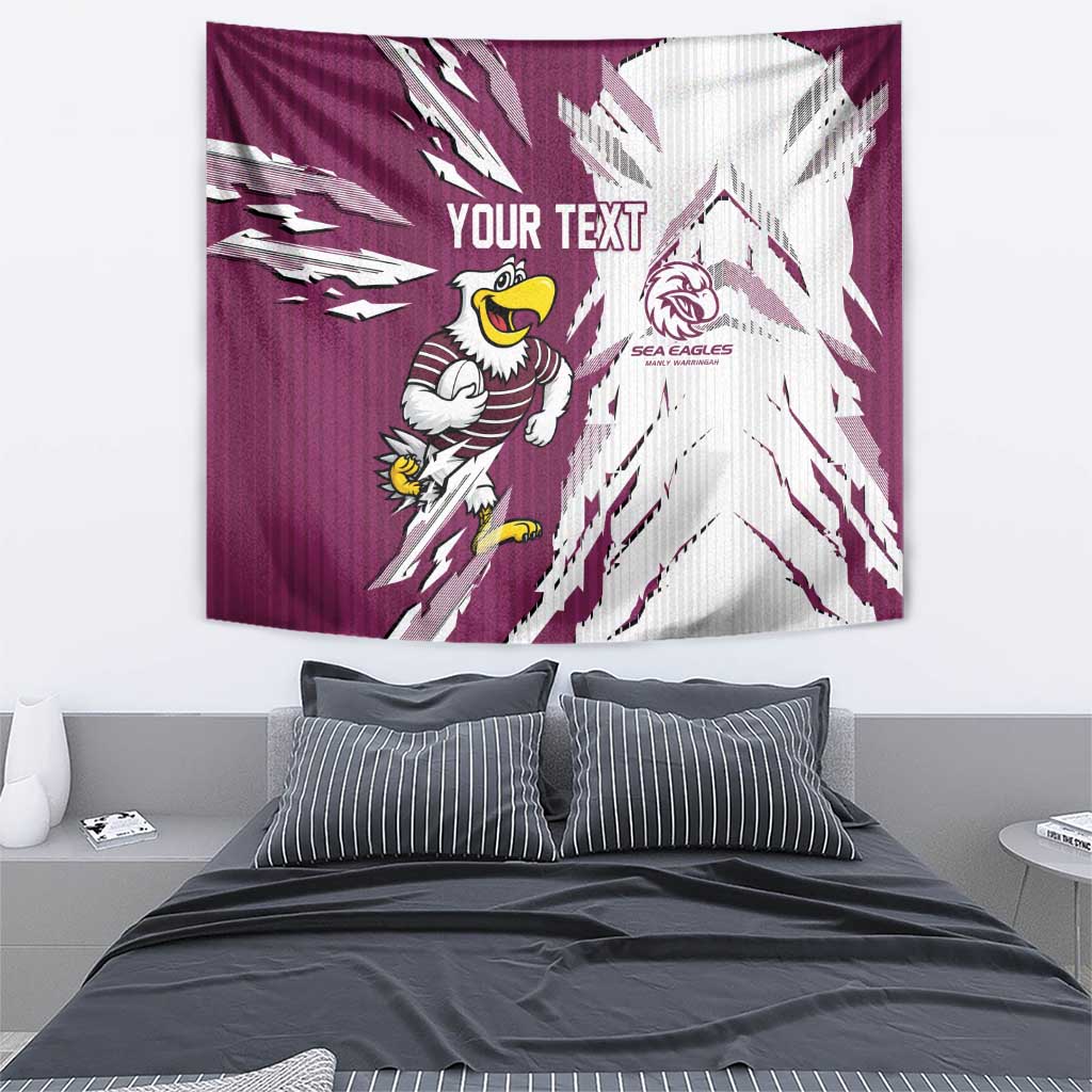 Personalized Manly Warringah Sea Eagles Tapestry Dynamic Lightning Mascot Rugby Australia