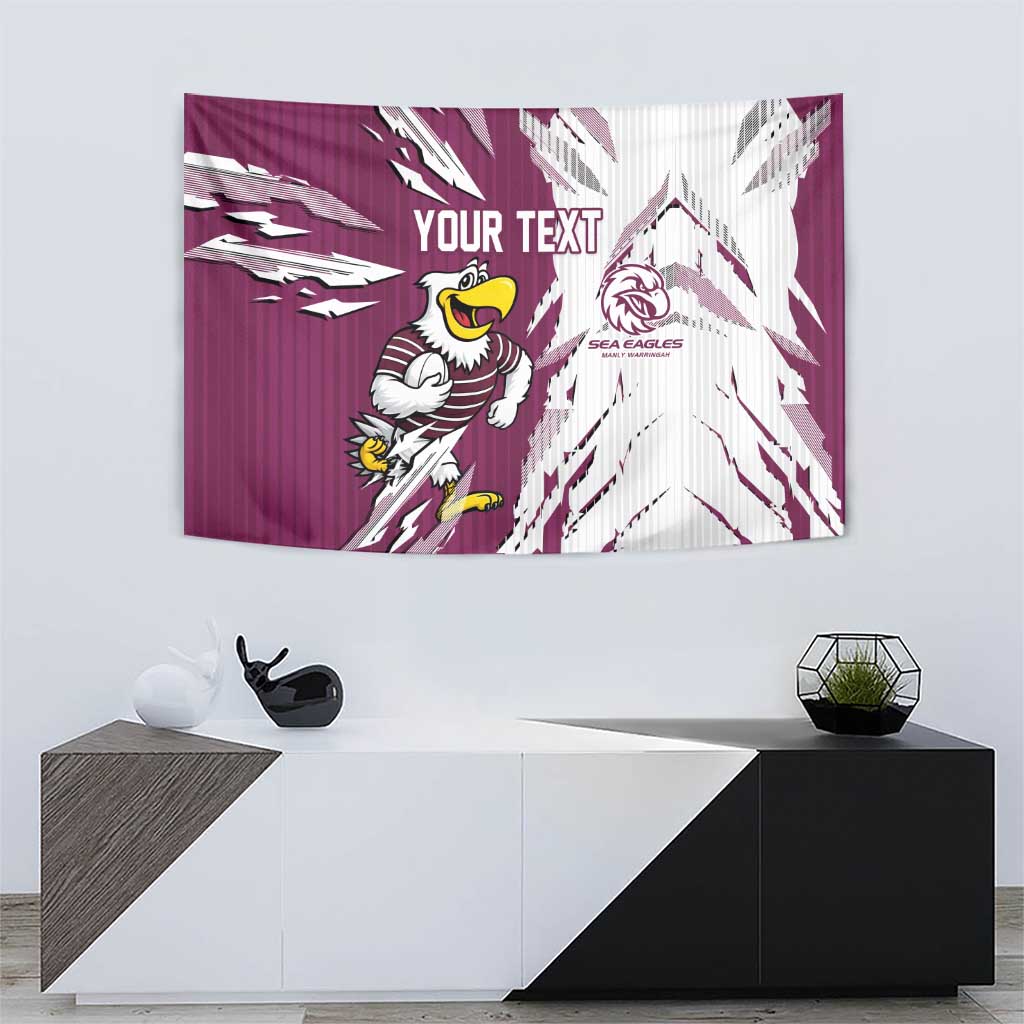 Personalized Manly Warringah Sea Eagles Tapestry Dynamic Lightning Mascot Rugby Australia