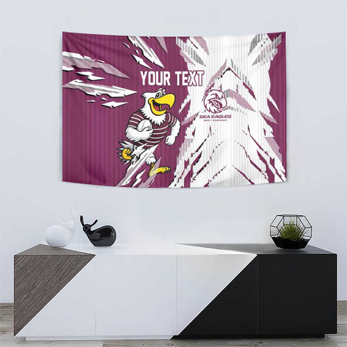 Personalized Manly Warringah Sea Eagles Tapestry Dynamic Lightning Mascot Rugby Australia