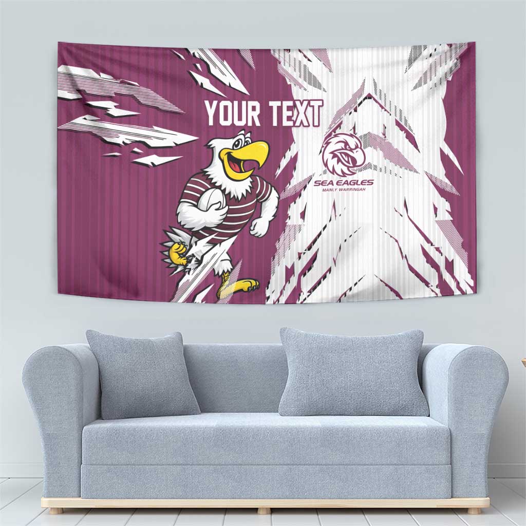 Personalized Manly Warringah Sea Eagles Tapestry Dynamic Lightning Mascot Rugby Australia