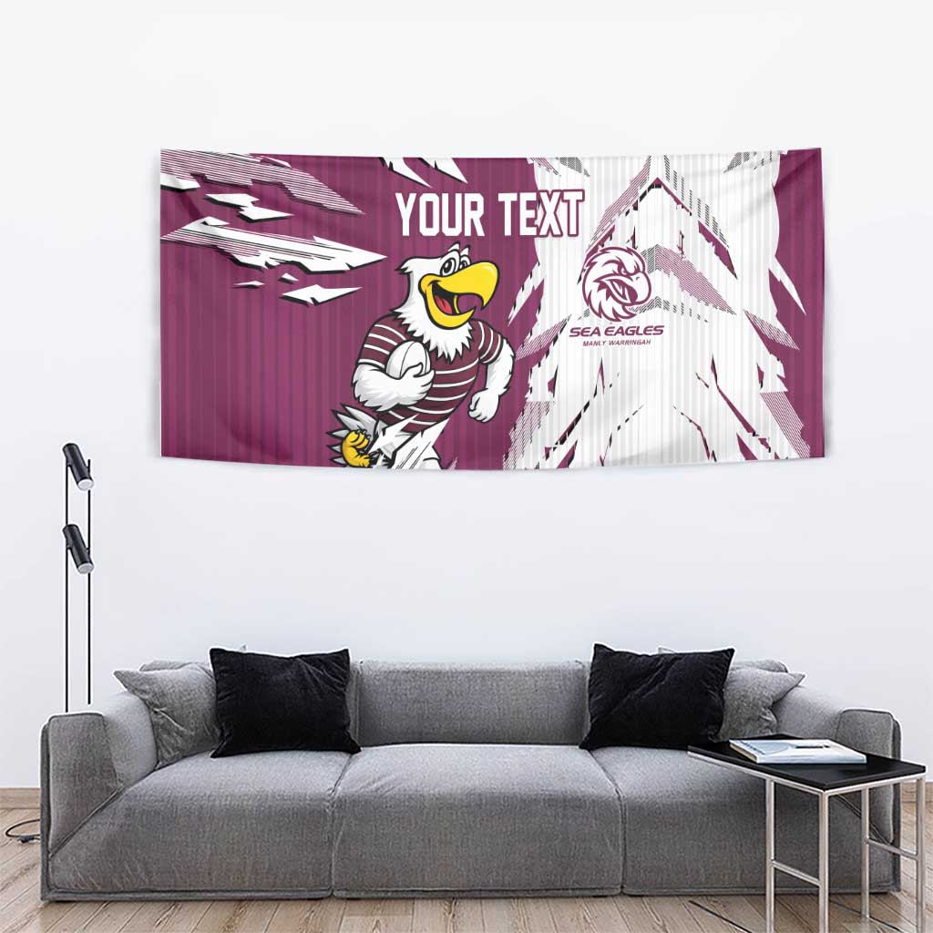 Personalized Manly Warringah Sea Eagles Tapestry Dynamic Lightning Mascot Rugby Australia
