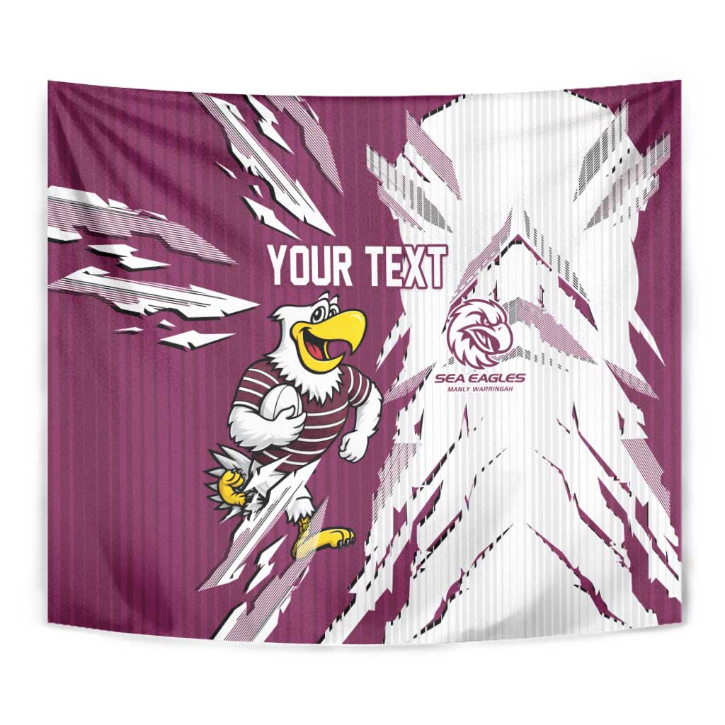 Personalized Manly Warringah Sea Eagles Tapestry Dynamic Lightning Mascot Rugby Australia