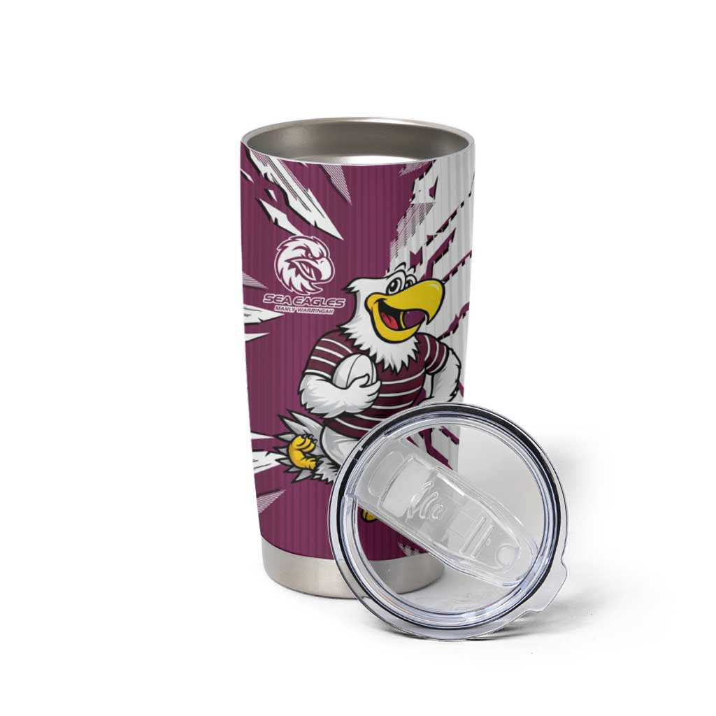 Personalized Manly Warringah Sea Eagles Tumbler Cup Dynamic Lightning Mascot Rugby Australia