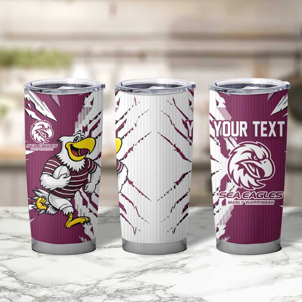 Personalized Manly Warringah Sea Eagles Tumbler Cup Dynamic Lightning Mascot Rugby Australia