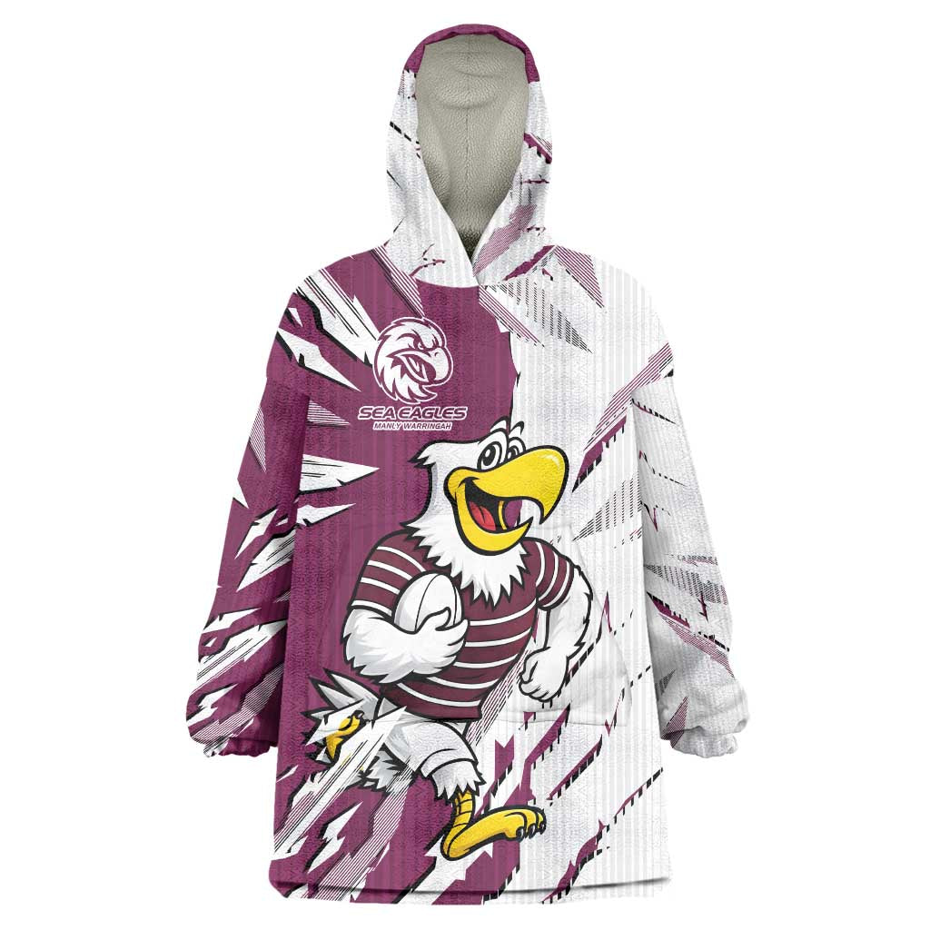 Personalized Manly Warringah Sea Eagles Wearable Blanket Hoodie Dynamic Lightning Mascot Rugby Australia