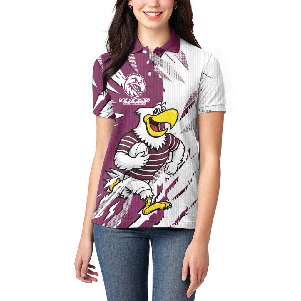 Personalized Manly Warringah Sea Eagles Women Polo Shirt Dynamic Lightning Mascot Rugby Australia