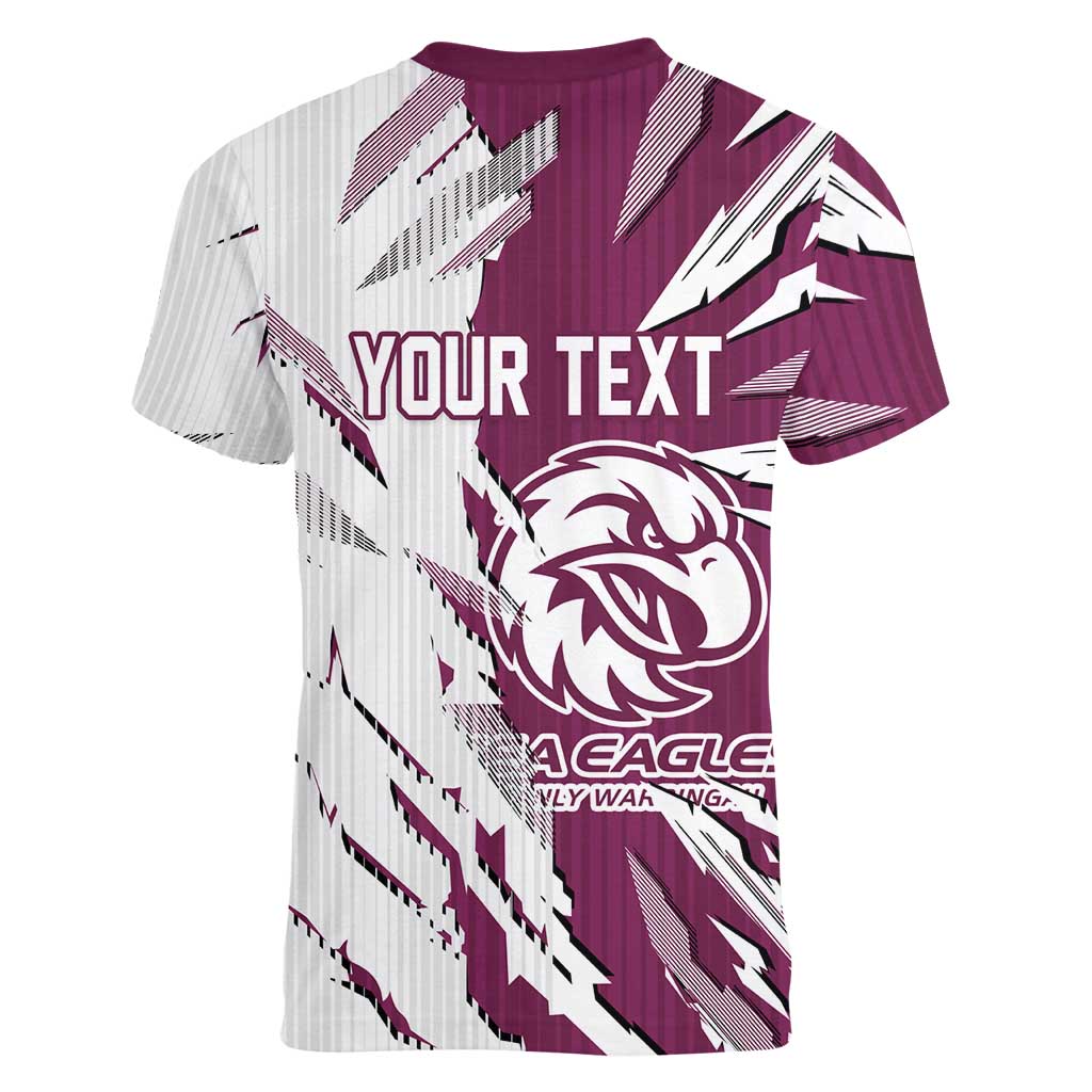 Personalized Manly Warringah Sea Eagles Women V-Neck T-Shirt Dynamic Lightning Mascot Rugby Australia