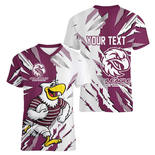 Personalized Manly Warringah Sea Eagles Women V-Neck T-Shirt Dynamic Lightning Mascot Rugby Australia