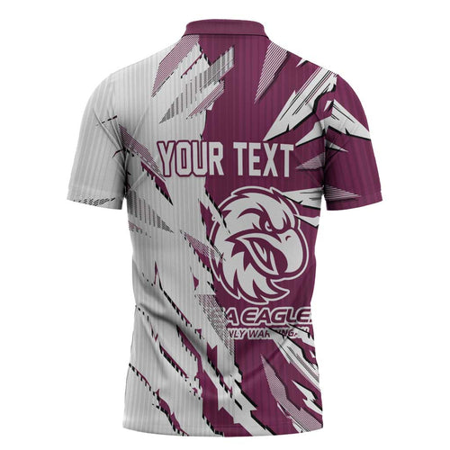 Personalized Manly Warringah Sea Eagles Zipper Polo Shirt Dynamic Lightning Mascot Rugby Australia