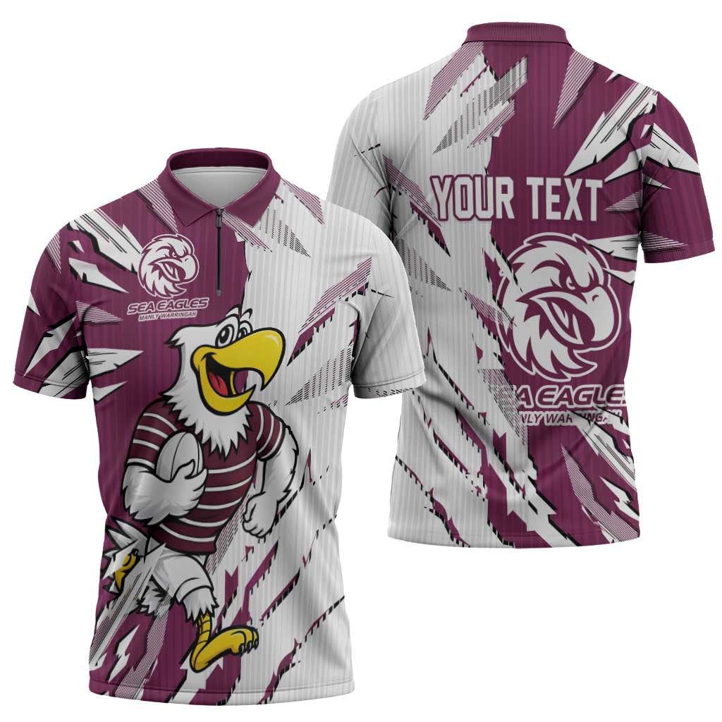 Personalized Manly Warringah Sea Eagles Zipper Polo Shirt Dynamic Lightning Mascot Rugby Australia