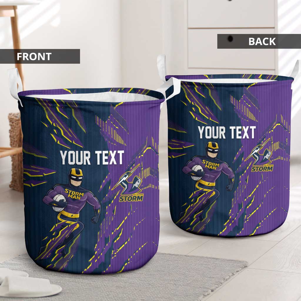 Personalized Melbourne Storm Laundry Basket Dynamic Lightning Mascot Rugby Australia
