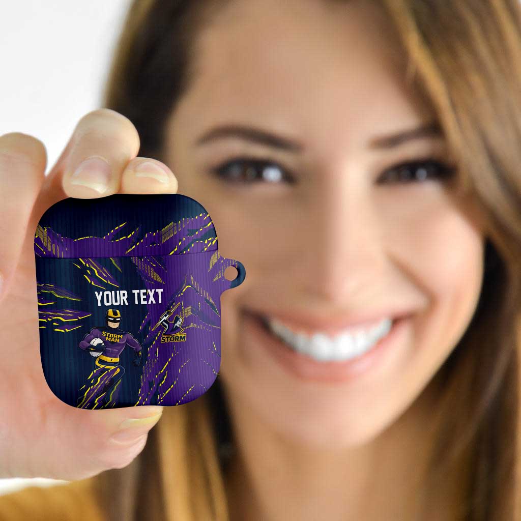 Personalized Melbourne Storm AirPods Case Dynamic Lightning Mascot Rugby Australia