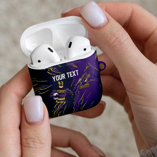 Personalized Melbourne Storm AirPods Case Dynamic Lightning Mascot Rugby Australia