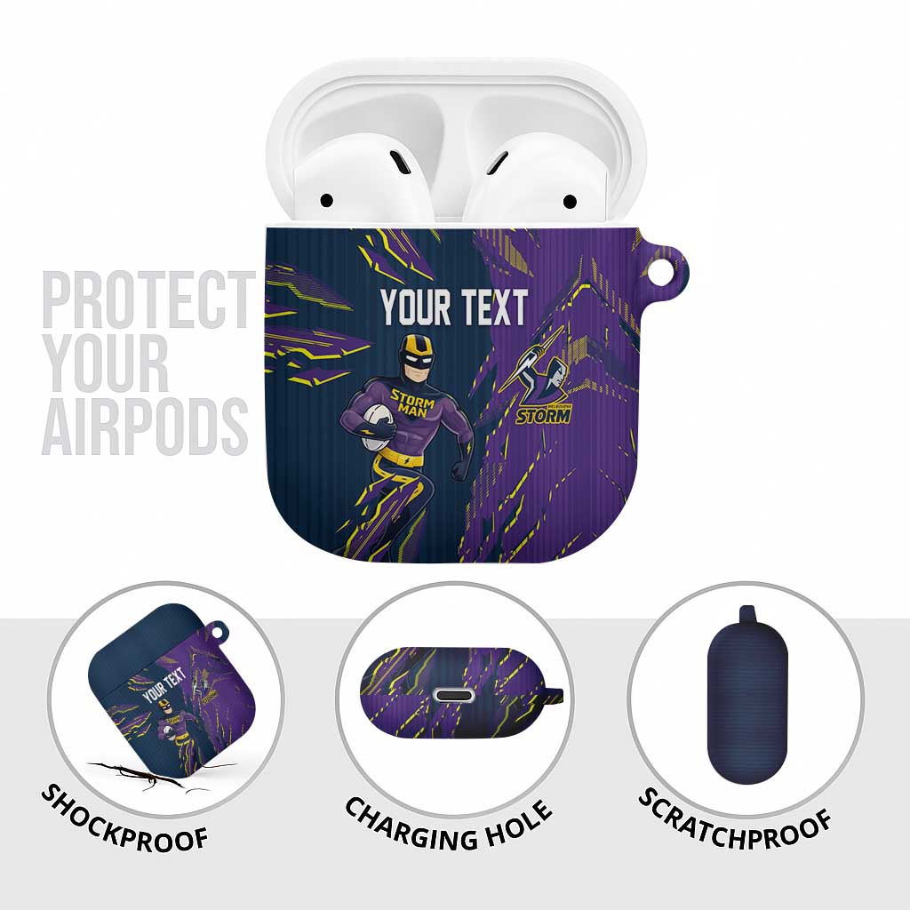 Personalized Melbourne Storm AirPods Case Dynamic Lightning Mascot Rugby Australia